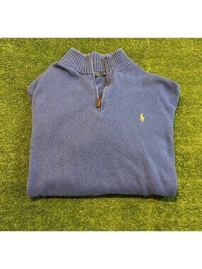 Ralph Lauren polo 1/4 zip mens 4XLT blue ribbed knit long sleeve pullover thick